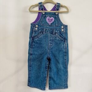 VTG Infant Baby‎ Girls Bib Overalls Fleece Lined Purple Heart 6-9 Mos Y2K